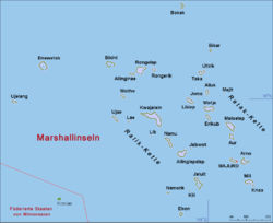Karte der Marshallinseln, im Südosten Mili