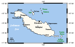 Lage der Olu-Malau-Inseln (Three Sisters); östlich von Makira.