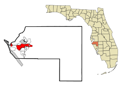 Manatee County Florida Incorporated and Unincorporated areas Bradenton Highlighted.svg