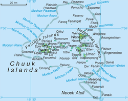 Karte des Chuuk-Atolls (Tol im Westen)