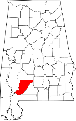Karte von Monroe County innerhalb von Alabama