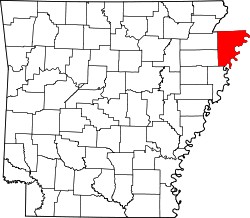 Karte von Mississippi County innerhalb von Arkansas