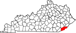 Karte von Harlan County innerhalb von Kentucky