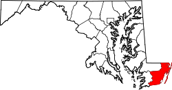Karte von Worcester County innerhalb von Maryland