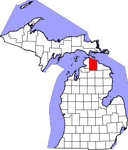 Karte von Cheboygan County innerhalb von Michigan
