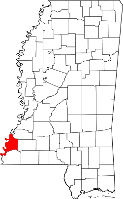 Karte von Adams County innerhalb von Mississippi