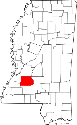 Karte von Copiah County innerhalb von Mississippi