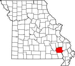 Karte von Wayne County innerhalb von Missouri