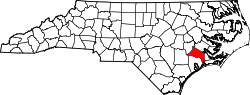 Karte von Jones County innerhalb von North Carolina
