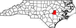 Karte von Wayne County innerhalb von North Carolina
