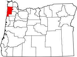 Karte von Tillamook County innerhalb von Oregon