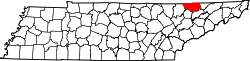 Karte von Claiborne County innerhalb von Tennessee