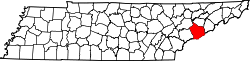Karte von Sevier County innerhalb von Tennessee