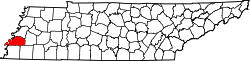 Karte von Tipton County innerhalb von Tennessee