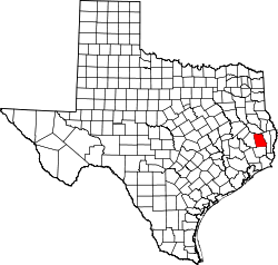 Karte von Tyler County innerhalb von Texas
