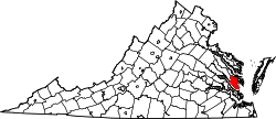 Karte von Gloucester County innerhalb von Virginia