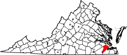 Karte von Isle of Wight County innerhalb von Virginia