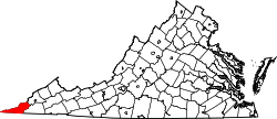 Karte von Lee County innerhalb von Virginia