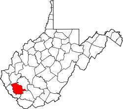 Karte von Logan County innerhalb von West Virginia