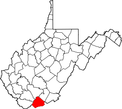 Karte von Mercer County innerhalb von West Virginia