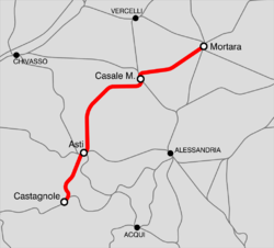 Strecke der Bahnstrecke Castagnole–Asti–Mortara