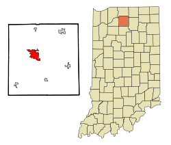 Marshall County Indiana Incorporated and Unincorporated areas Plymouth Highlighted.svg