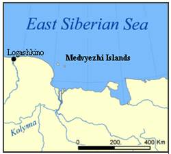 Lage der Medweschji-Inseln in der Ostsibirischen See