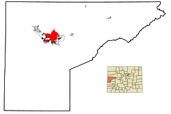 Mesa County Colorado Incorporated and Unincorporated areas Grand Junction Highlighted.svg