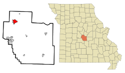 Miller County Missouri Incorporated and Unincorporated areas Eldon Highlighted.svg
