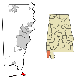 Mobile County Alabama Incorporated and Unincorporated areas Dauphin Island Highlighted.svg