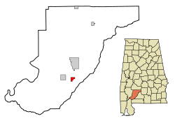 Monroe County Alabama Incorporated and Unincorporated areas Excel Highlighted.svg