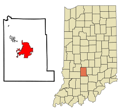 Monroe County Indiana Incorporated and Unincorporated areas Bloomington Highlighted.svg
