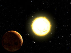 55 Cancri A mit Planet e (künstlerische Darstellung).