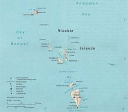 Karte der Nikobaren, Nancowry im Zentrum