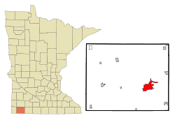 Nobles County Minnesota Incorporated and Unincorporated areas Worthington Highlighted.svg