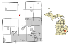 Oakland County Michigan Incorporated and Unincorporated areas Clarkston highlighted.svg