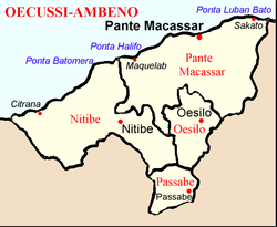 Übersichtskarte des Distrikts Oecussi-Ambeno