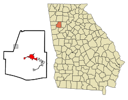 Paulding County Georgia Incorporated and Unincorporated areas Dallas Highlighted.svg