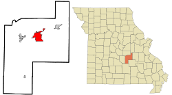 Phelps County Missouri Incorporated and Unincorporated areas Rolla Highlighted.svg
