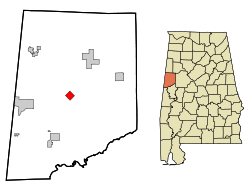Pickens County Alabama Incorporated and Unincorporated areas Carrollton Highlighted.svg