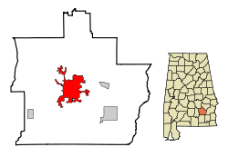 Pike County Alabama Incorporated and Unincorporated areas Troy Highlighted.svg
