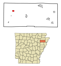 Poinsett County Arkansas Incorporated and Unincorporated areas Weiner Highlighted.svg