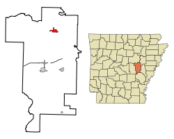 Prairie County Arkansas Incorporated and Unincorporated areas Des Arc Highlighted.svg
