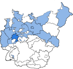 Karte stellt das DR und darin hervorgehoben die Provinzen Preußens dar.