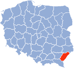 Politische Karte Polens, Woiwodschaft Przemyśl rot hervorgehoben