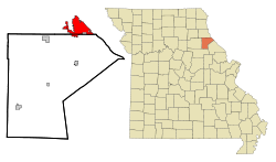 Ralls County Missouri Incorporated and Unincorporated areas Hannibal Highlighted.svg