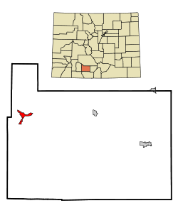 Rio Grande County Colorado Incorporated and Unincorporated areas South Fork Highlighted.svg