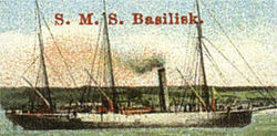Die baugleiche SMS Basilisk auf einer zeitgenössischen Postkarte