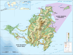 Karte von Saint-Martin, mit Naturschutzgebiet im Nordosten