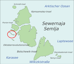 Lage der Sedow-Inseln  (Golomjanny-Insel liegt ganz im Westen der Inselgruppe)